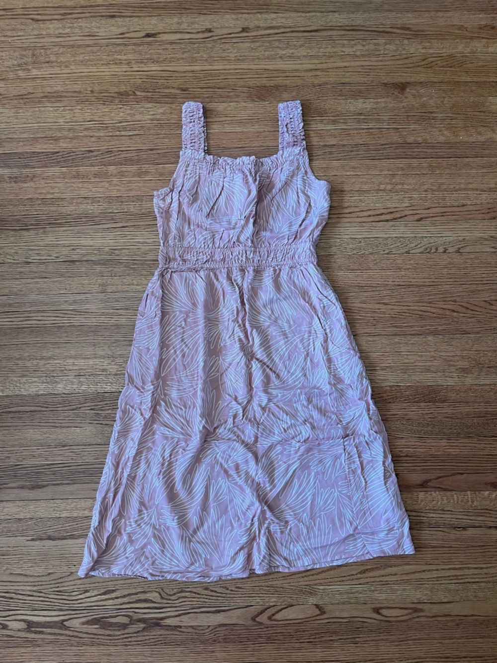 Able Light Pink Printed Smocked-Strap Midi Dress